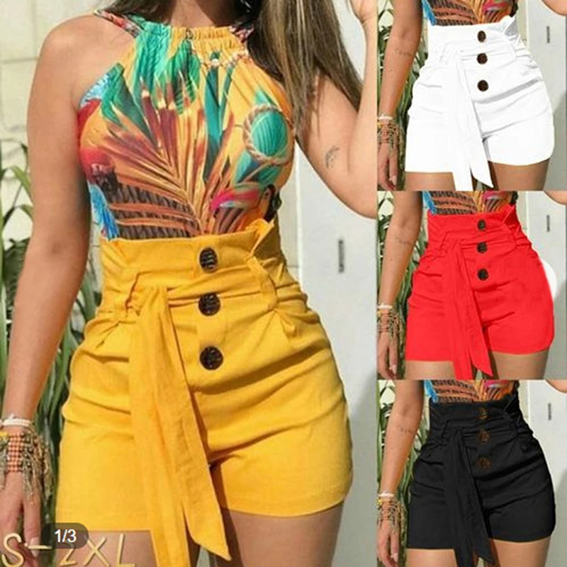 

2023 Summer Women Shorts High Waist Casual Solid Beach Belt Hot Skinny Shorts Black Red White Yellow Shorts Jeans