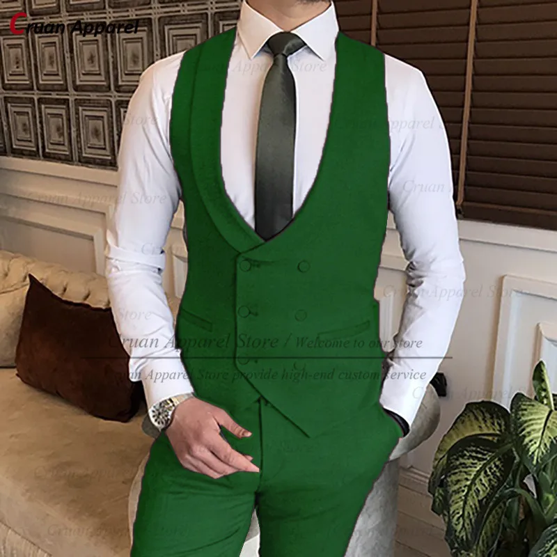 

Elegant Men's Vests Suit Green Classic Double Breasted Business Shawl Lapel Waistcoat Wedding Groom Groomsmen Sleeveless Jacket