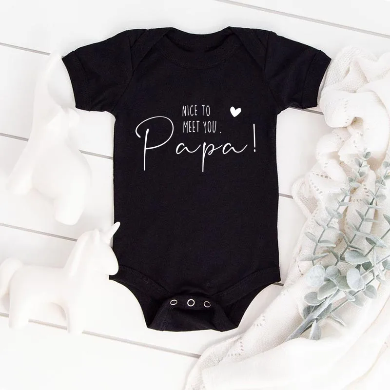 Nice to Meet You Papa Newborn Babay Bodysuit Pregnancy Announcement 100% Cotton Boy Girl Clothes Jumpsuit