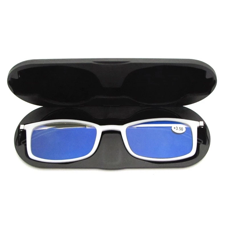 Anti Blue Light Reading Glasses Portable Square Presbyopia Eyewear With Case Thin Prescription Eyeglasses Glasses Men Women+3.5