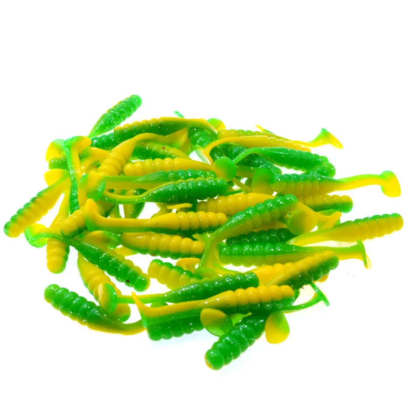 Fishing Lure Screw T Tail Grub 15 Pieces Bag Dual Color Fish Soft Bait Artificial Worm Lures 5cm 1.5g