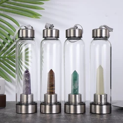 2020 New Water Bottle Drinking Cup Natural Quartz Gemstone Glass Direct Natura Polished Crystal Obelisk Wand Healing With Rope