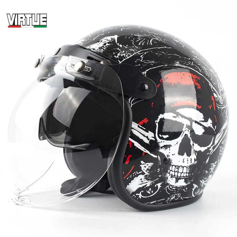 Virtue-casco de Moto abierto 2020, protector de cabeza con lente interior, Retro, Vintage, para Motocross, novedad de 3/4