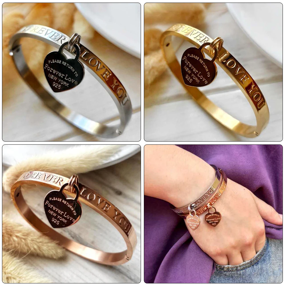 Pulseras de cristal de moda para mujer, brazalete de titanio, pulseras de amor, brazaletes de acero inoxidable, regalo de joyería femenina