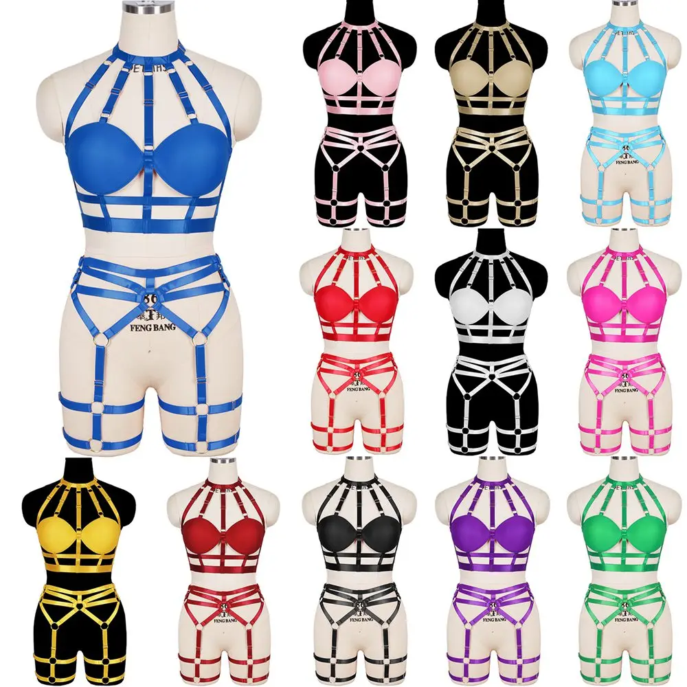 

Strappy Body Harness Bra Body Cage Chest Bondage Elastic Adjust Plus Size Hollow Out Pastel Goth Rave Fetish Set Sword Belt