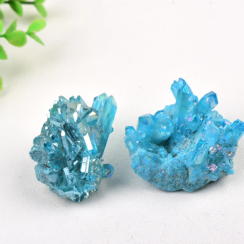 1PC Natural Crystal Cluster Electroplate Blue Quartz Health Healing Reiki Stone Crystal Point Specimen Home Decor Collection
