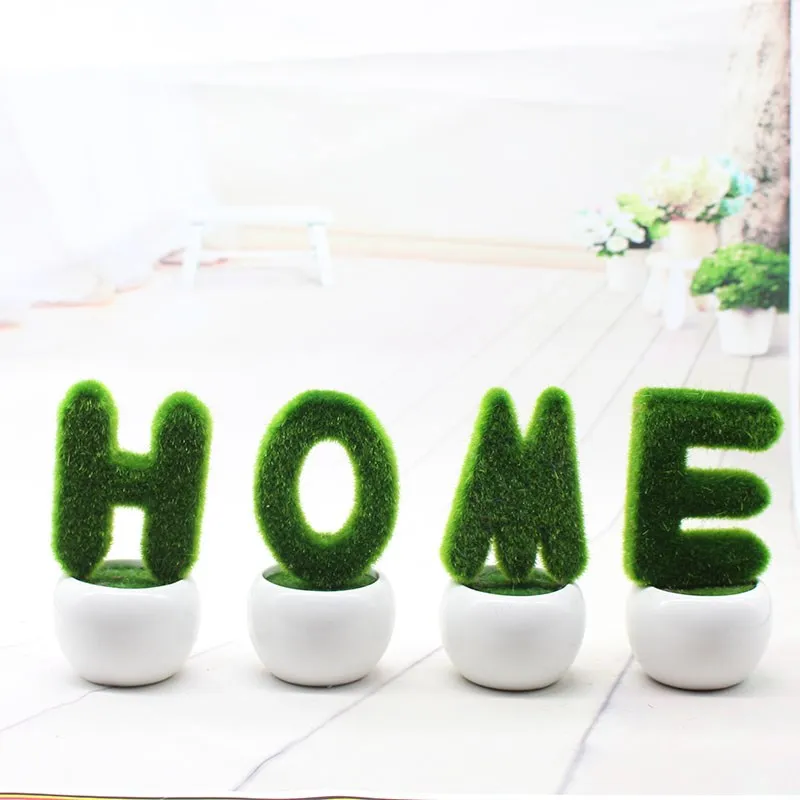 

4 Pcs Artificial grass Bonsai Mini LOVE letter Table Fake Plants Potted Ornaments For Home Decoration Hotel Garden fake grass