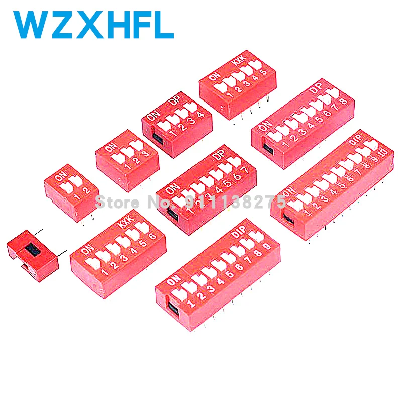 10pcs Slide Type Switch Module 1 2 3 4 5 6 7 8 10 12 PIN Bit 2.54mm Position Way DIP Red Pitch Toggle Switch Red Dial Switch