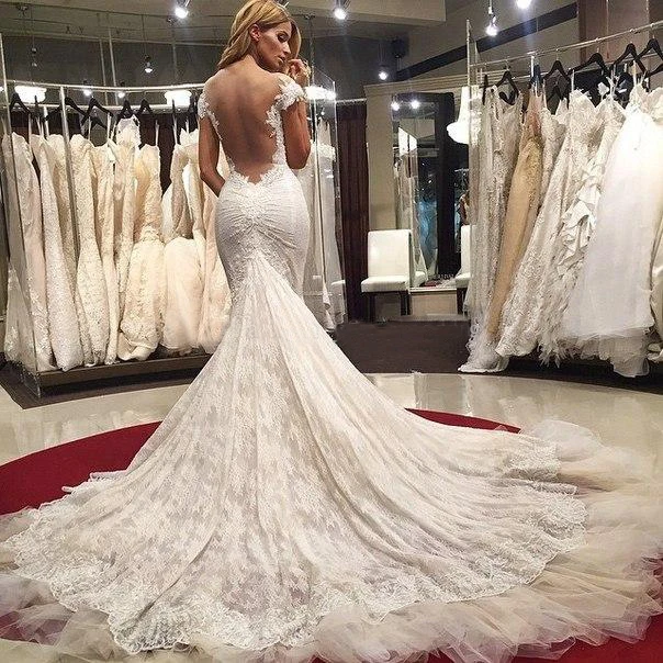 robes de soiree mariee lace vintage backless sweetheart neckline Court Train Bridal Gown 2018 Custom mother of the bride dresses