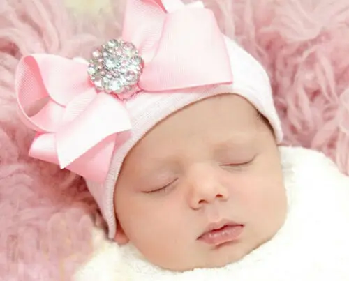 New Cute Newborn Baby Infant Toddler Knitted Baby Hat Comfy Bowknot Hospital Cap Beanie Hat U