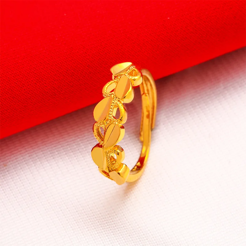 QEENKISS 24KT Gold Heart Ring For Women Fine Jewelry Wholesale Wedding Party Bride Valentine Ladies Girlfriend Mother Gift RI62