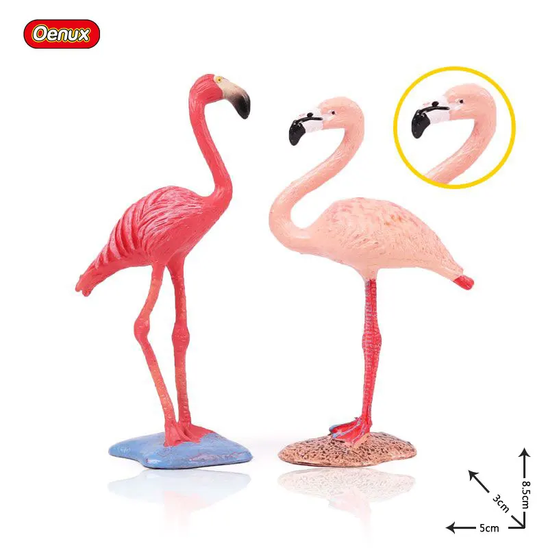 Oenux Wild Pink Flamingos FMG Animal Model Solid PVC Action Figures Phoenicopterus Pink Feather Toy For Kids Birthday Gift