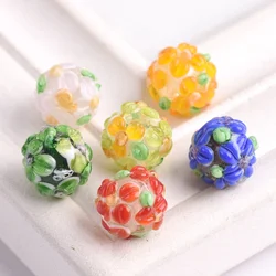 5pcs 12mm Round Charms Flower Petals Handmade Lampwork Glass Loose Beads for Jewelry Making DIY Crafts Findings