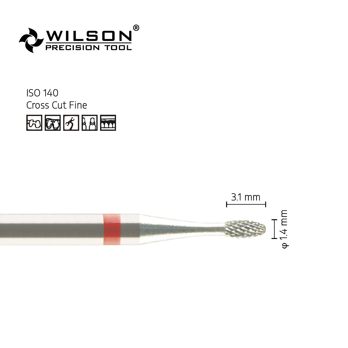 Burs dentais do carboneto de tungstênio de wilsondental 5000228-iso 277 140 014 para aparar o metal/acrílico