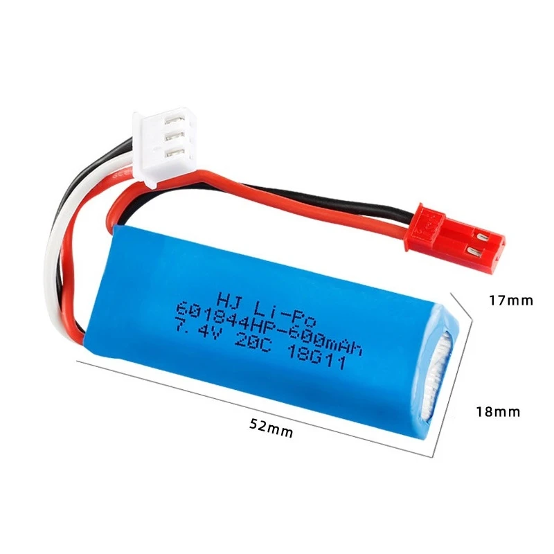 Aggiorna 7,4 V 600 mAh 601844   Batteria Lipo con caricatore USB per WLtoys K969 K979 K989 K999 P929 P939 Parti di automobili RC 2s Batteria da 7,4 V