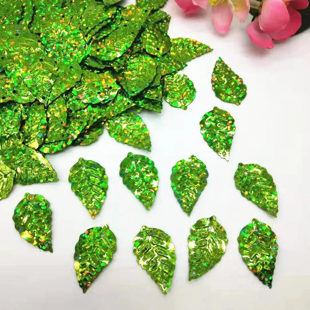 50g/lot Laser Light Green Leaf Sequins 13*24mm PVC Flat Foliage DIY Sewing Leafage Leaves