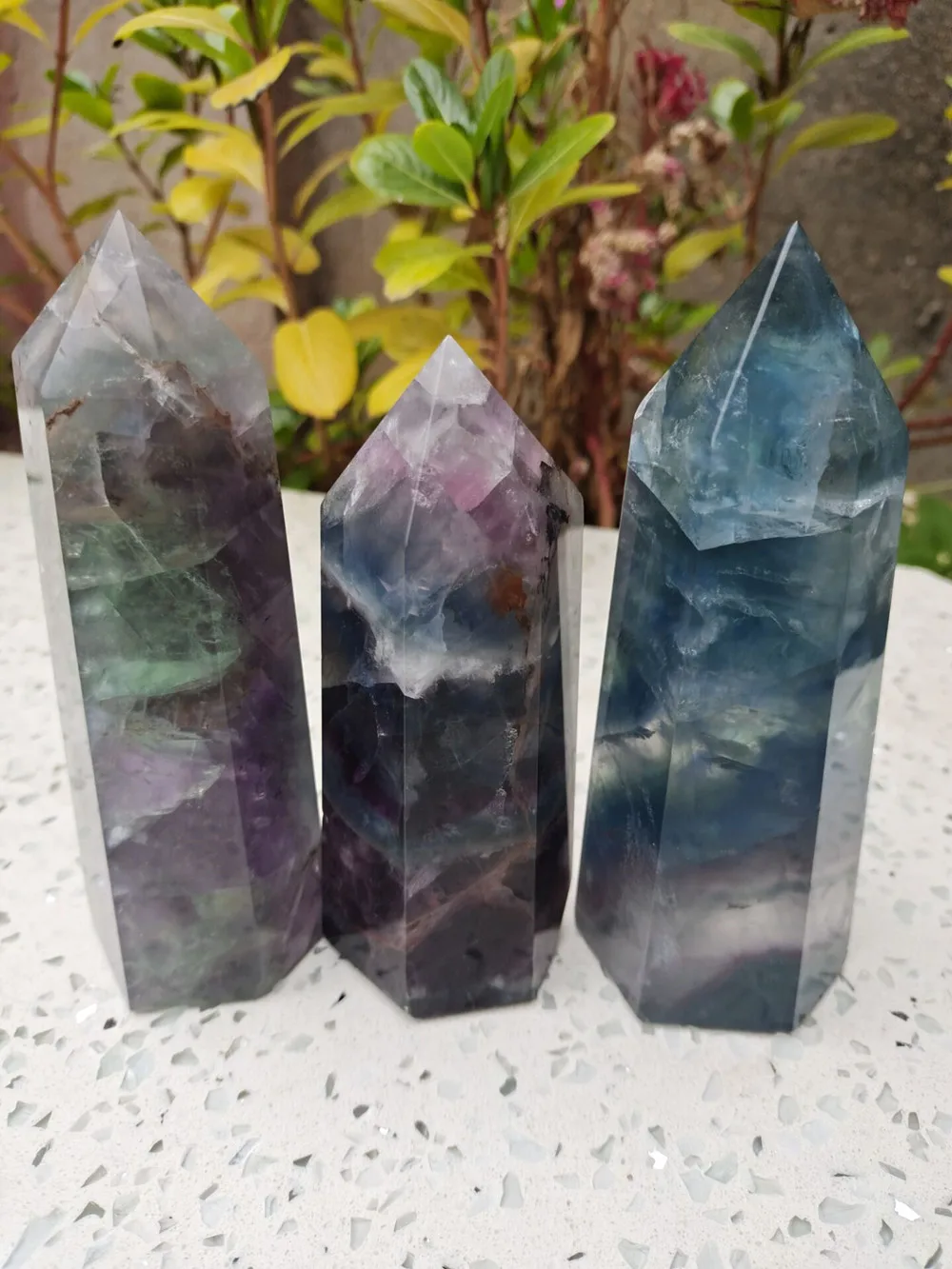 Natural Rainbow Fluorite Obelisk Crystal Point Reiki Wand Tower Healing