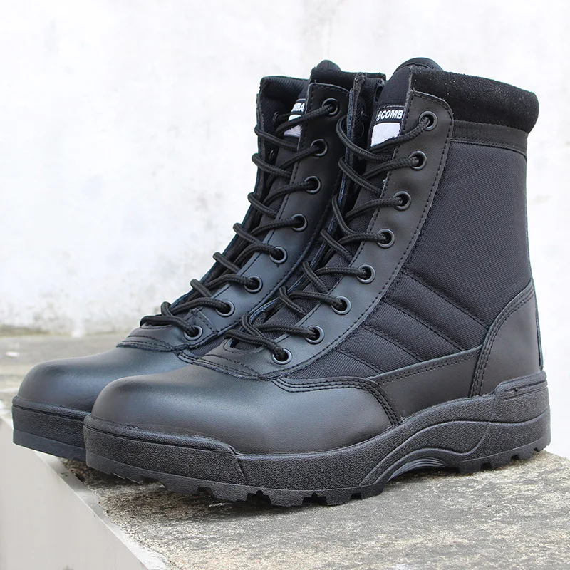 SWAT Us Military Leather Combat Boots for Men Summer Breathable Combat Bot Infantry Tactical Boots Army Bots Outdoor Work Shoes