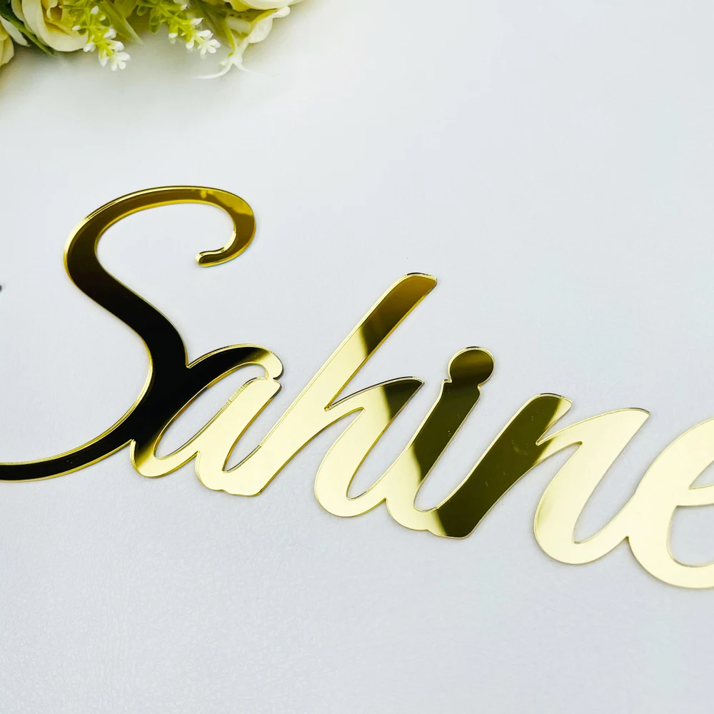 Custom Acrylic Mirror Gold Baby Name Sign Personalized Wood Wedding Birthday Party Baptism Shop Sign Nursery Wall Decoration