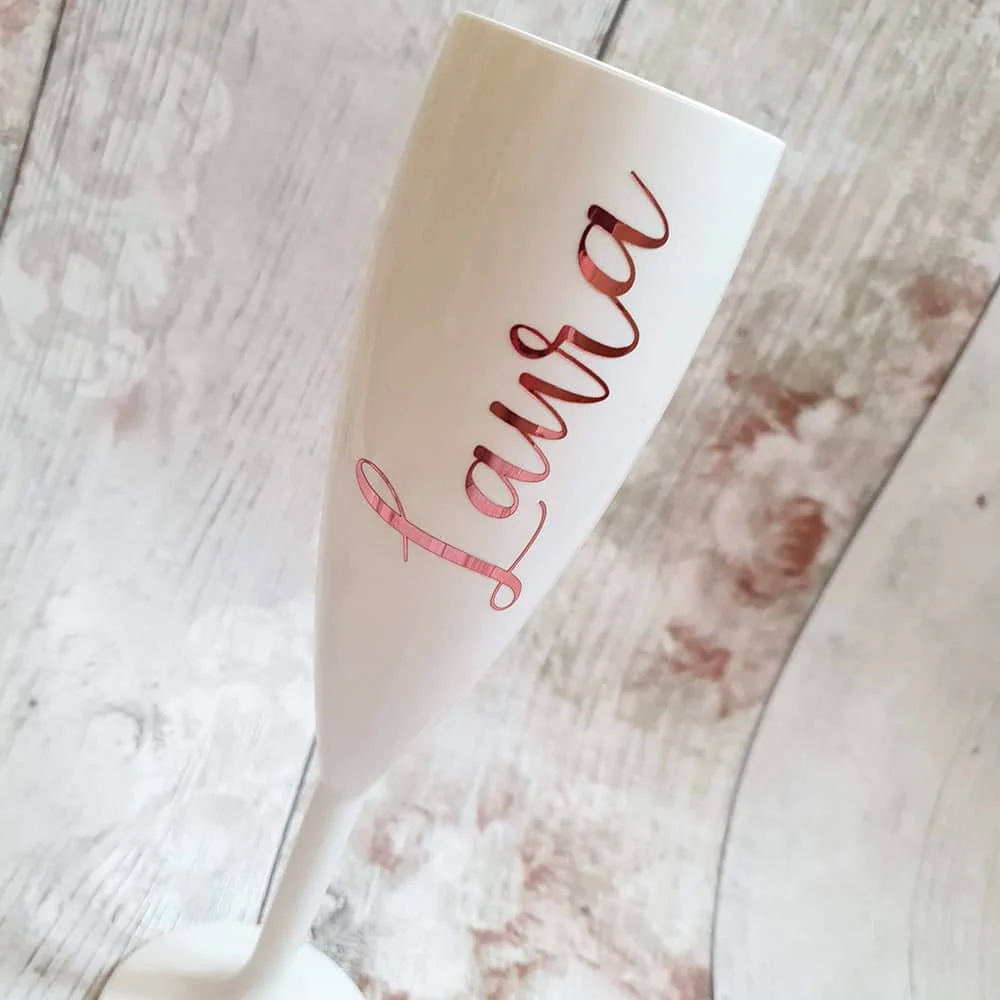 Personalised White Champagne Flute Bridal Party Gift Wedding Bridesmaid Flute Hen Party Acrylic Goblet Wine Cup Wedding Deco