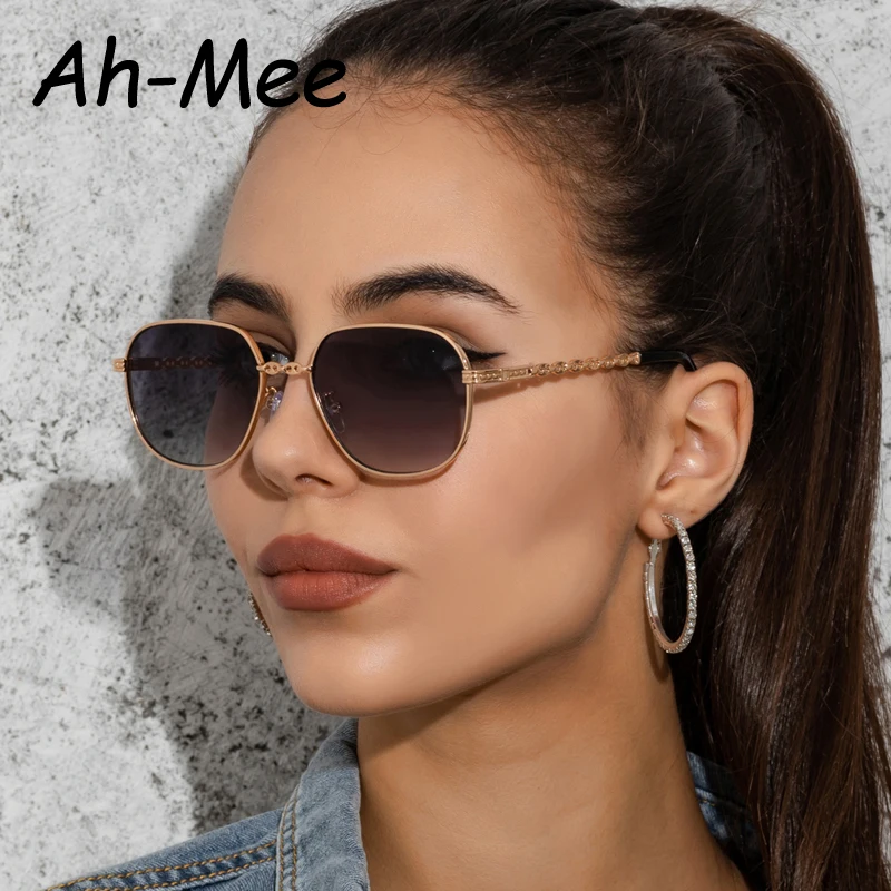 Novo quadrado óculos de sol feminino moda vintage liga quadros gradiente óculos de sol retro punk metal tons oculos de sol feminino