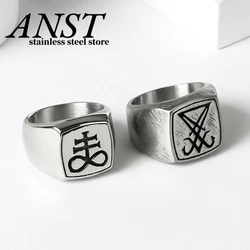 Dropshipping Vintage Sigil Lucifer Rock Ring 316L Stainless Steel Seal of Satan Rings for Men Male Punk Rock Jewelry OSR918