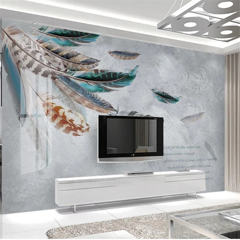 

Custom 3D Photo Wallpaper Nordic Plant Leaf Feather Modern Simple Marble papel de parede living room Background Wall paper обои