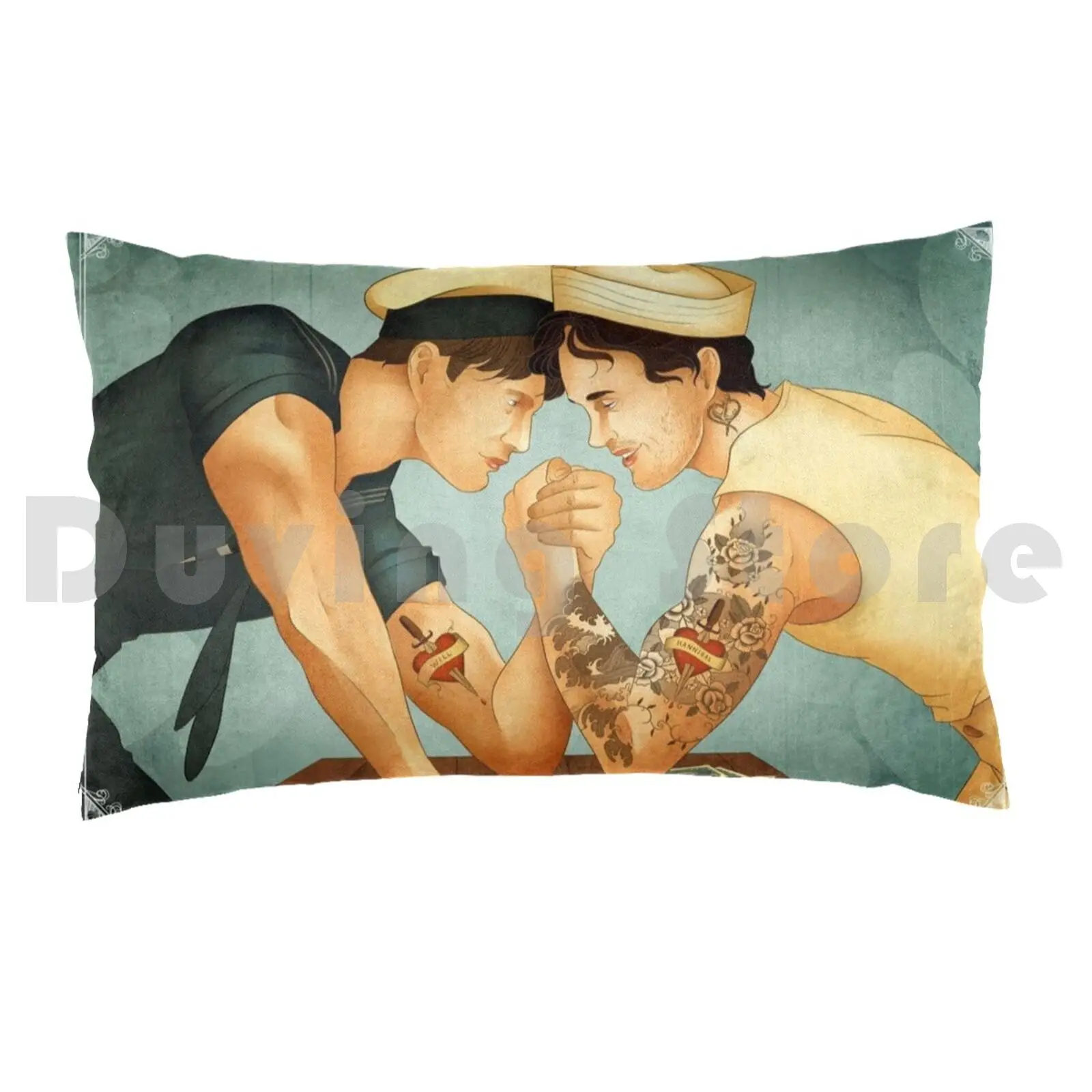 Vintage Sailors Pillow Case DIY 50*70 Hannibal Hannigram Hannibal Lecter Murder Husbands Sailors Tattoos