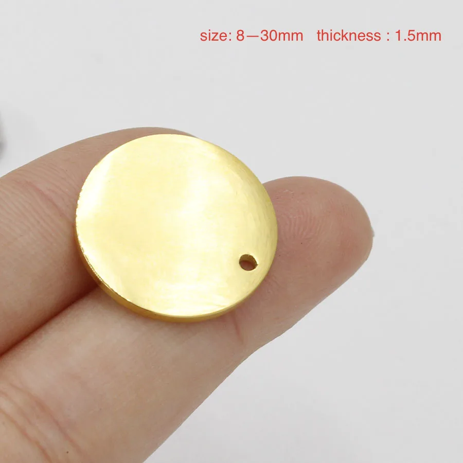 50pcs 8-30mm Gold Color Mirror Polished Stainless Steel Round Pendants  Blank Tags For DIY Tag for DIY handmade Jewelry Making