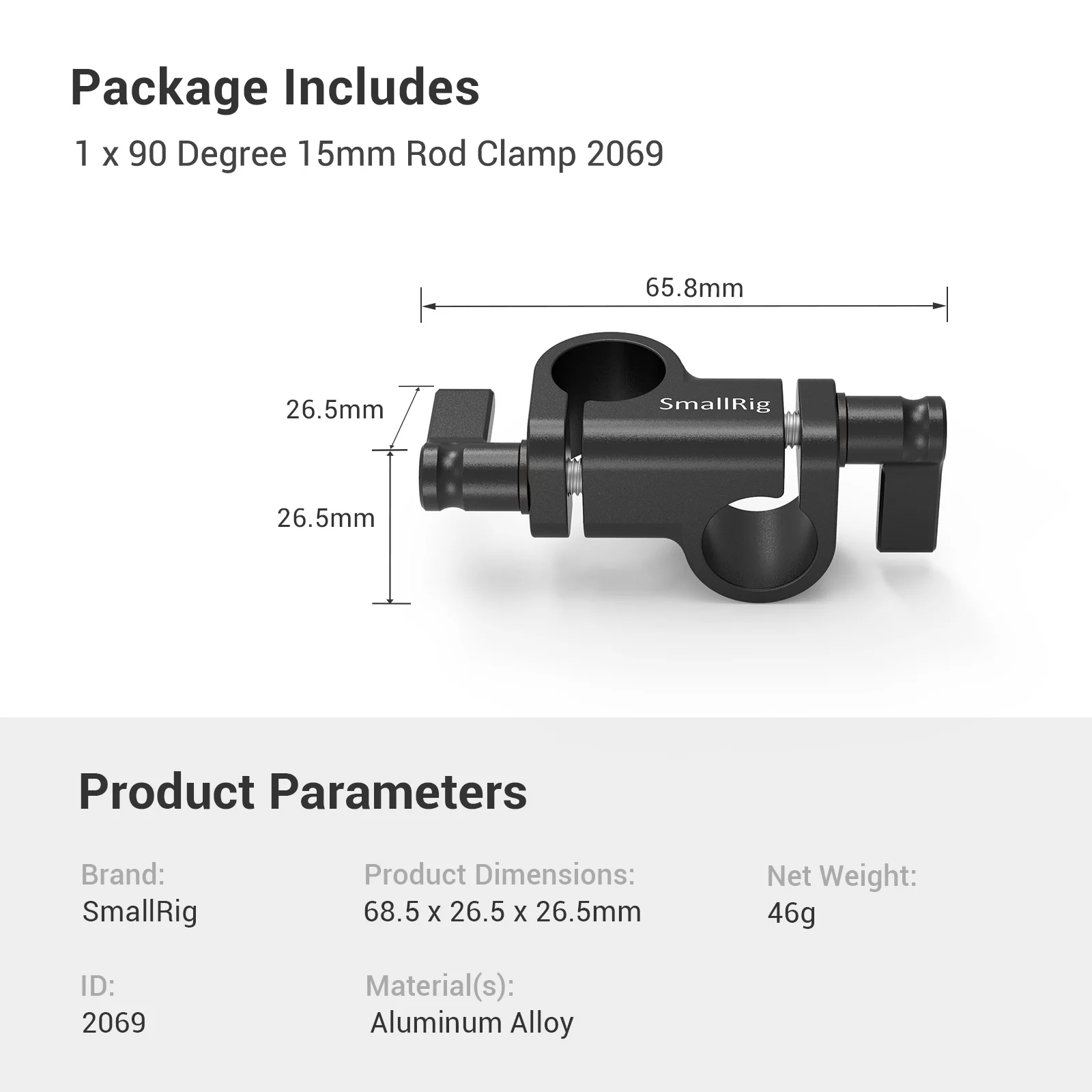 SmallRig 15mm Rod Clamp 90-Degree for Camcorder Video DIY Camera 15mm Rail Clamp Rigs Shoulder Mounting Accessories 2069