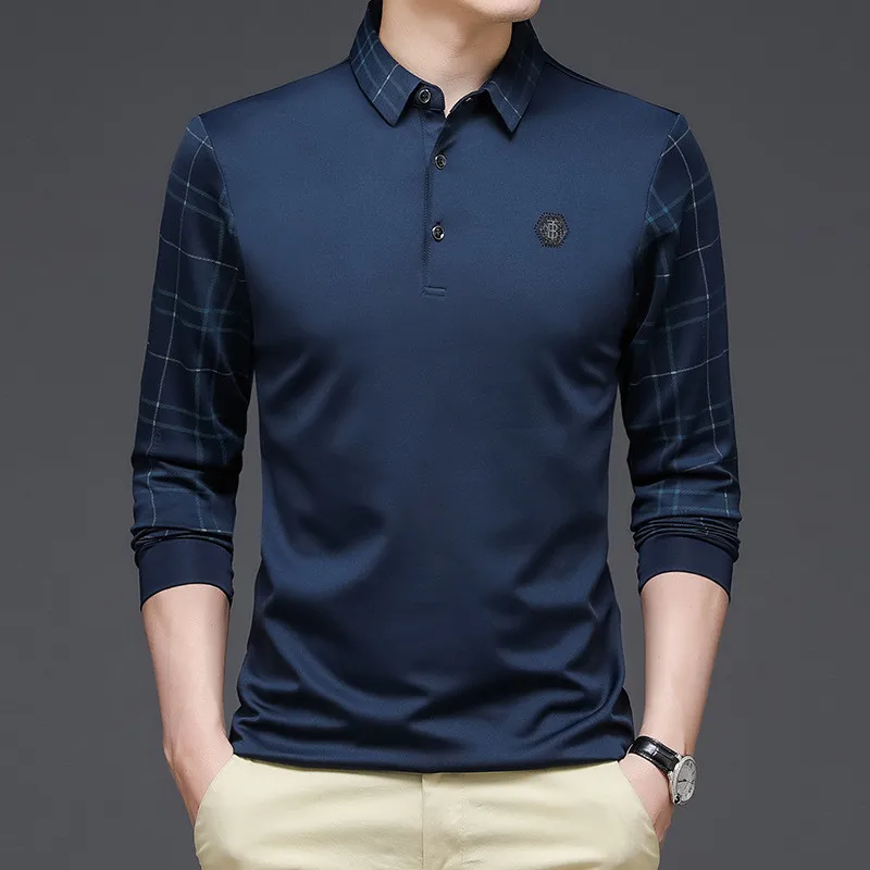 New Fashion Solid Polo Shirt Men Korean Fashion Clothing Long Sleeve Casual Fit Slim Man Polo Shirt Button Collar Tops