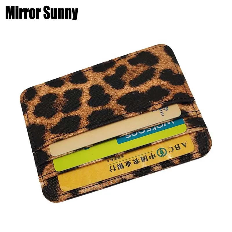 

New Style Leopard Pattern Bank Business Id Card Holder Wallet Small Mini PU Leather Card Case For Men Women With 6 Slots