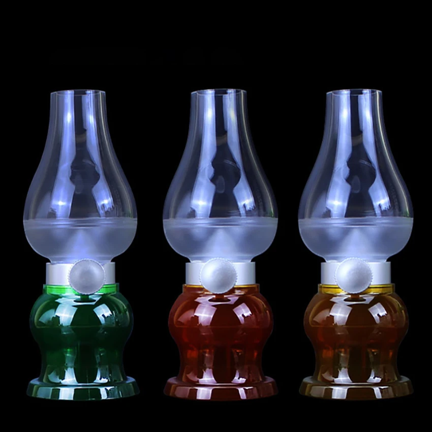 USB Rechargable LED Blowing Control Kerosene Candle Lamp Portable Night Light Desk Lamp Dimming Knob for Home Camping Barbecue