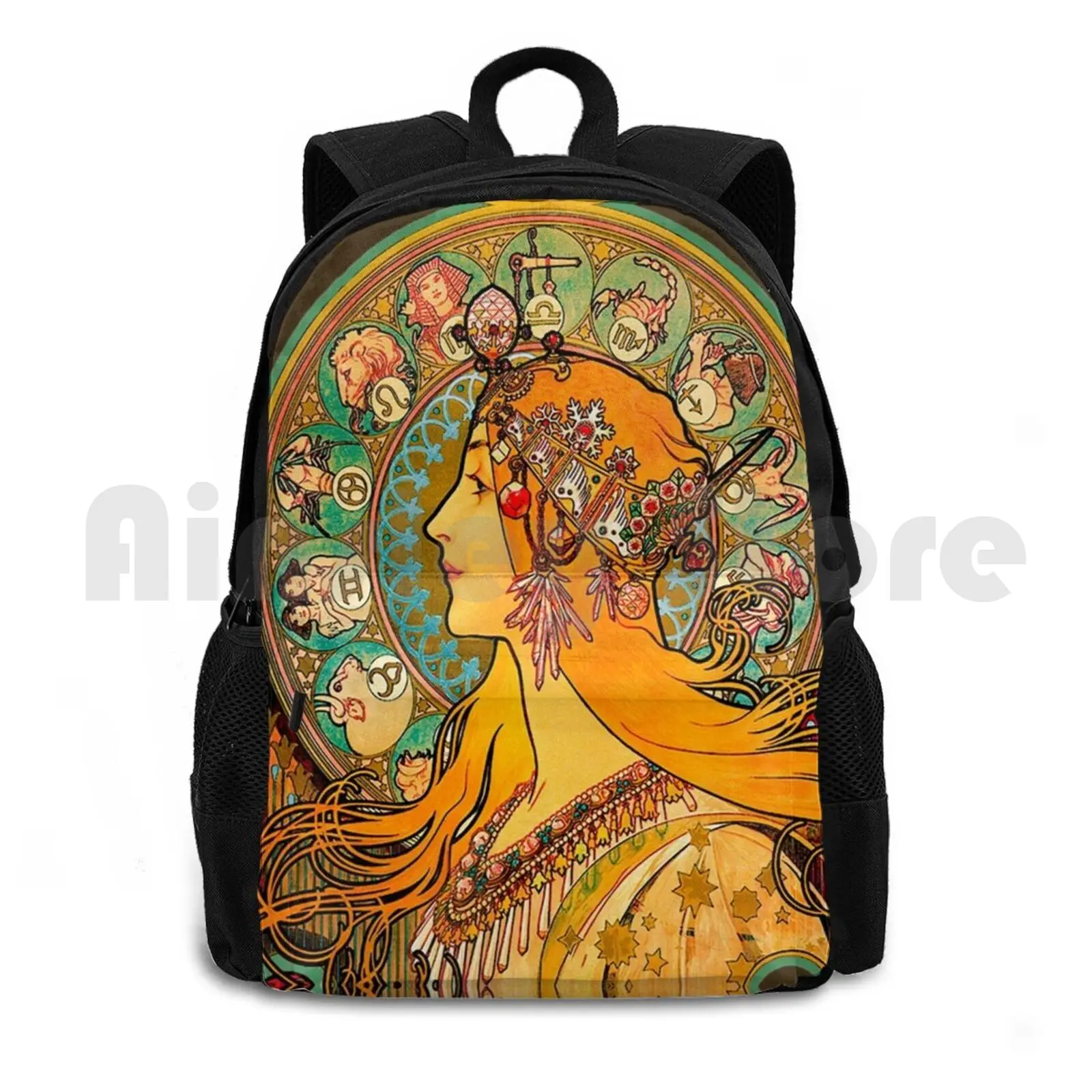 Hd Zodiac , ( 1896 )-Alphonse Mucha Outdoor Hiking Backpack Riding Climbing Sports Bag Mucha Alphonse Mucha Zodiac Mucha Zodiac