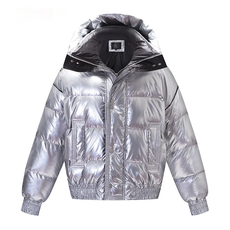 2022 winter jacket women white duck down jacket coat silver Laser bright surface outerwear streetwear thick warm overcoat