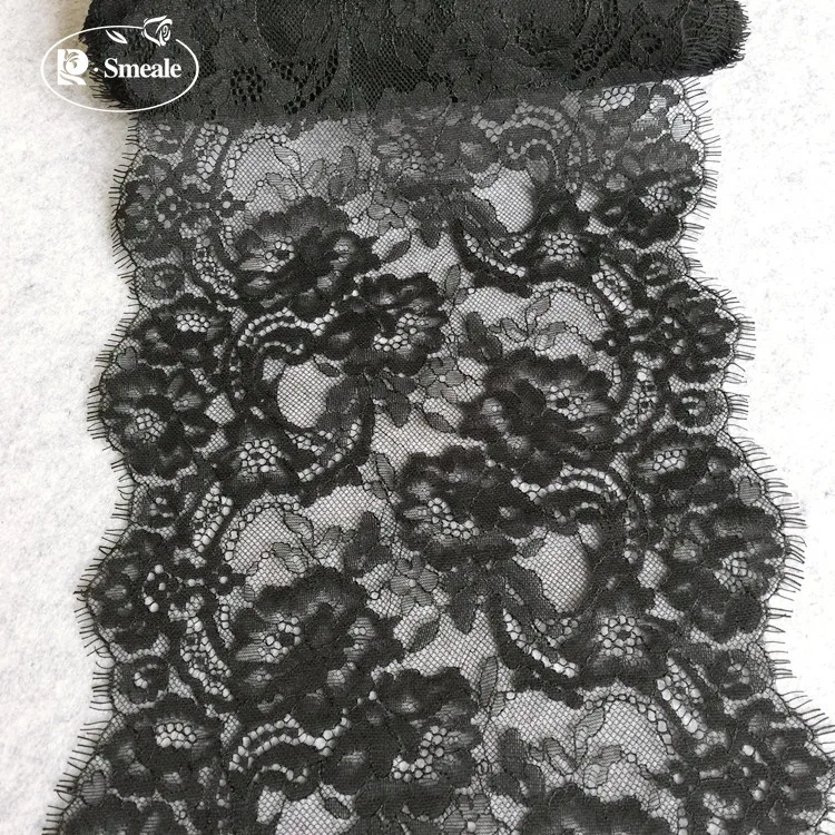 Black Eyelash Lace Trim, Flowers, Underwear, Bra Decor, Sewing Lace Fabric, Dress DIY Accessories, RS2510, 300cm * 23.5cm