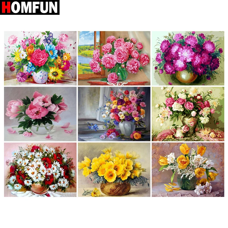 

HOMFUN Full diamond Painting "Flower vase window" Resin Drill Embroidery 5D Diy Diamond Painting Handmade Cross Stitch gift