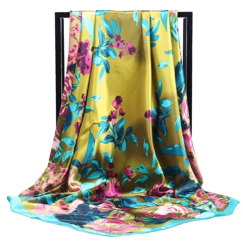 2023 Luxury Brand 90X90CM Square female Summer Silk Scarf Fashion Satin Shawl Hair Head Women Bandanna foulard pareo muffler