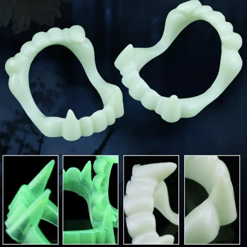 1PCS Luminous Vampire Fake Teeth For Halloween Party Night Glow Prop Masquerade Cosplay Funny Makeup Dentures Decorations