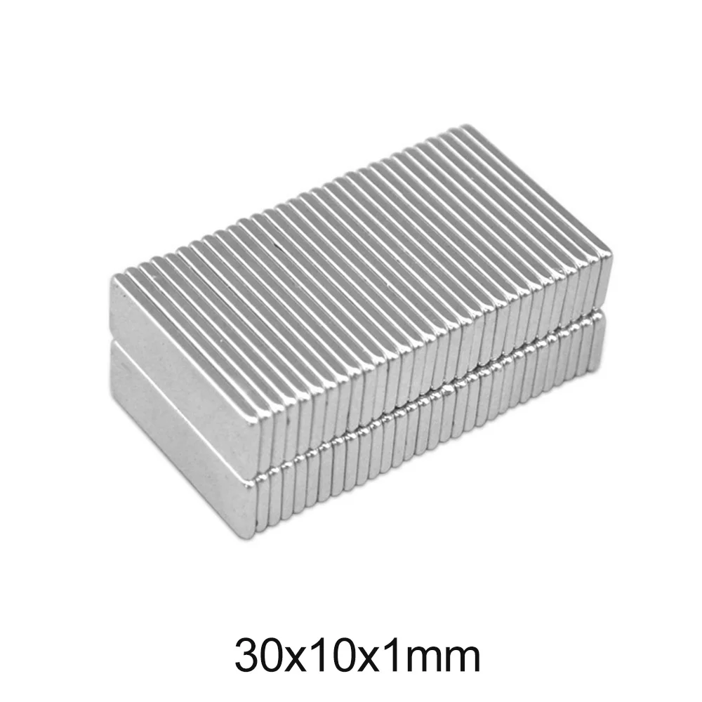 10~200pcs Thin Quadrate Permanent Magnet 30x10x1 Thickness 1mm Neodymium Magnet N35 30x10x1mm  Block Strong Magnet sheet 30*10*1