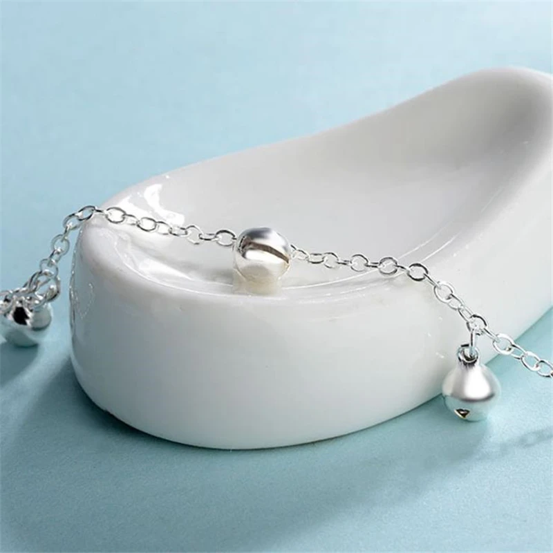 KOFSAC 7 Bells Lady Chain Ankles Barefoot Sandal Beach Foot Jewelry 925 Sterling Silver Anklets Bracelets For Women Accessories