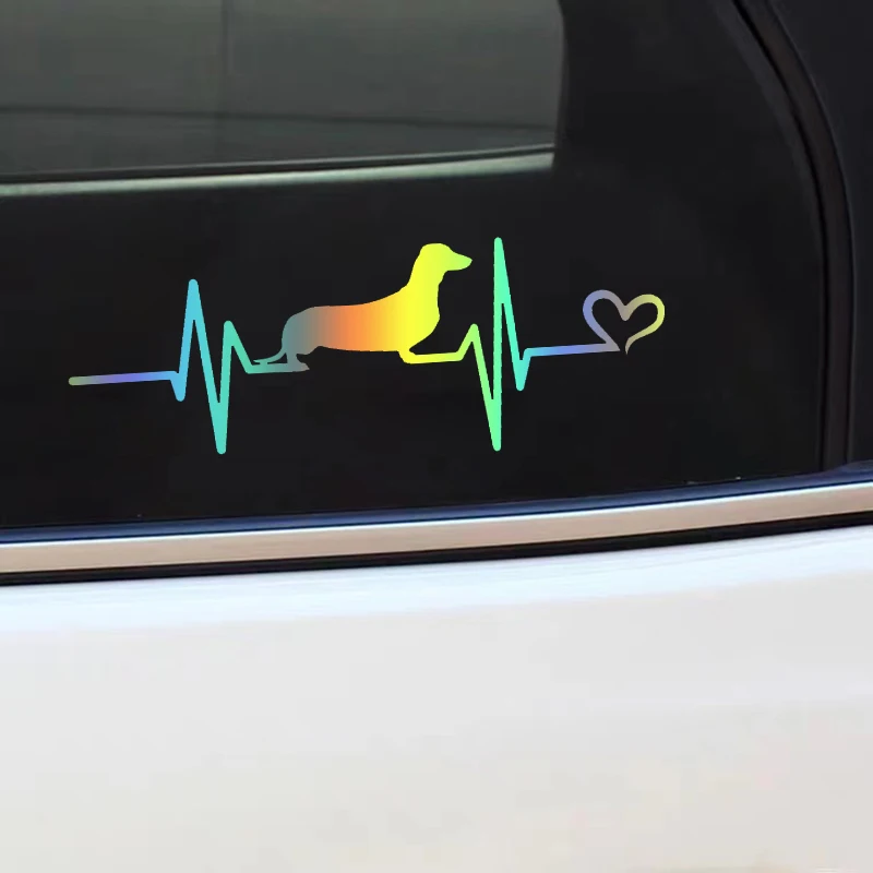 Heartbeat Dachshund Dog Die-Cut Vinyl Decal Car Sticker Waterproof Auto Decors on Bumper Rear Window Laptop #S60264