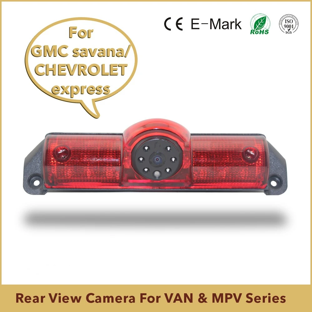 E9 HD 720P 3rd Brake Light Camera +5.0'' monitor for Chevy Express Explorer / GMC Savana cargo van 2003-2018,Night Vision Camera