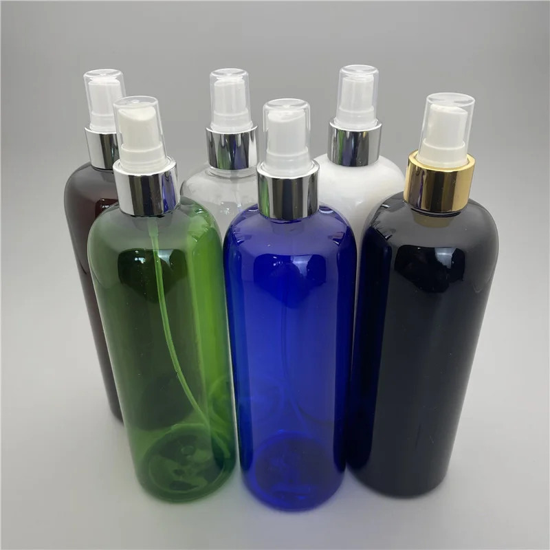 500ML X 15 Empty Plastic Round Shoulder Bottle With Gold Silver Collar Spray Pump 500cc Perfume PET Container For Plant Watering