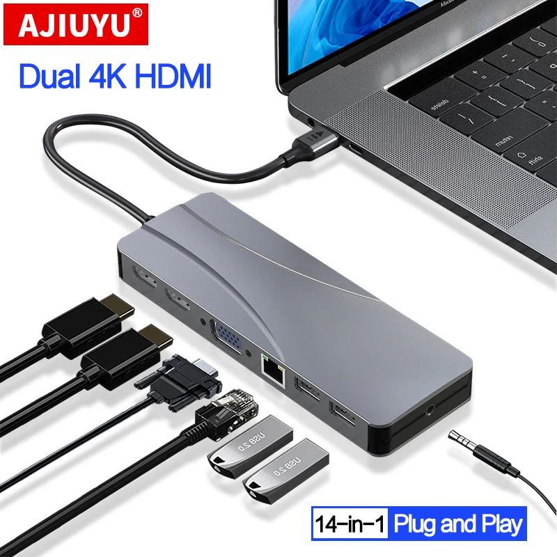 USB C HUB to Multi USB 3.0 HDMI 4K VGA RJ45 Adapter Dock For HUAWEI MateBook X Pro Laptop Accessories Type c USB-C Splitter Port