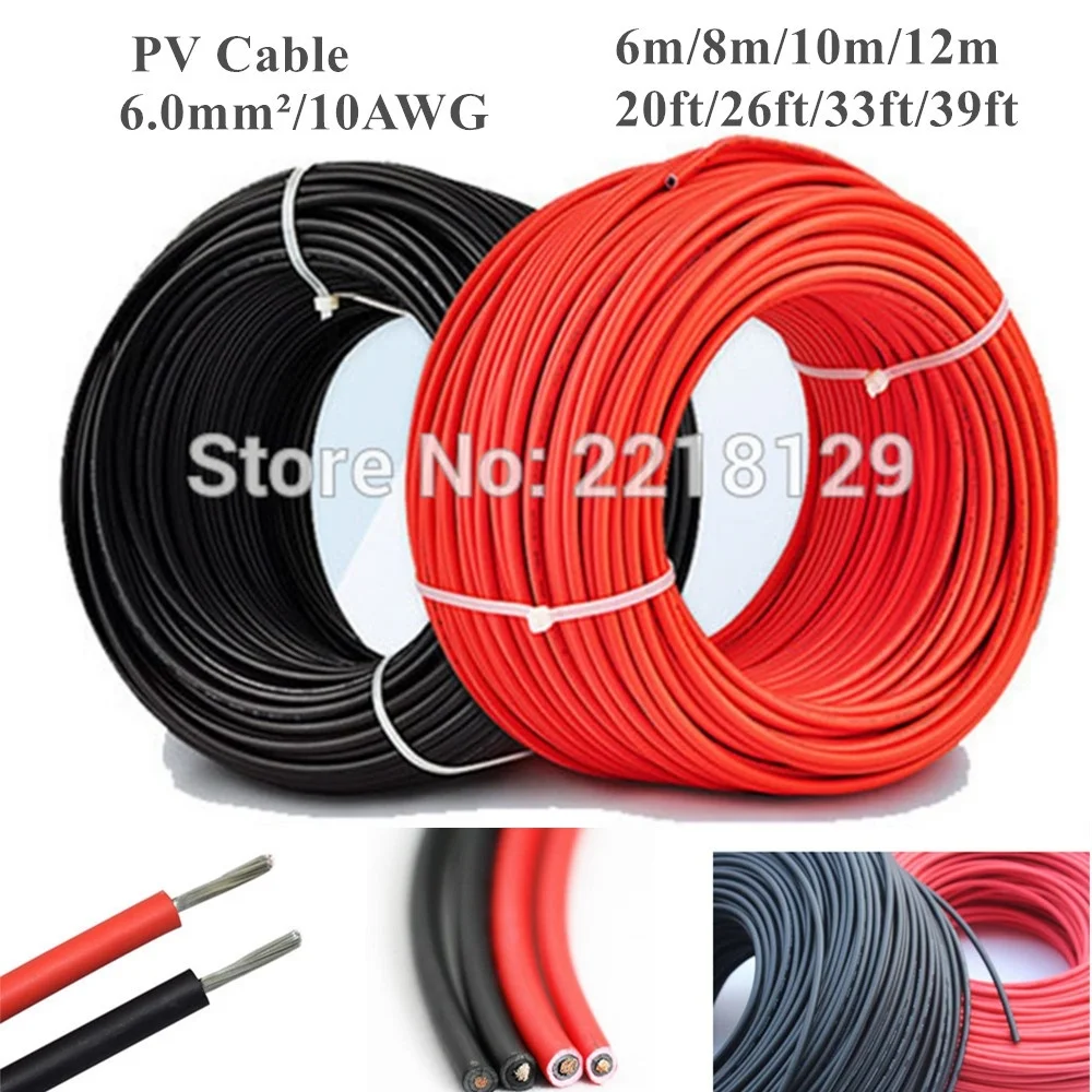 Czarny + czerwony kabel fotowoltaiczny 6m/8m/10m/12m 20ft/26ft/33ft/39ft 6.0mm/10AWG do modułu słonecznego TUV Approval Power PV