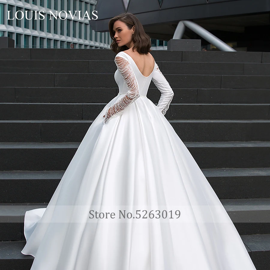 Louis Novias – robe de mariée en Satin mat à manches longues, luxueuse tenue de bal