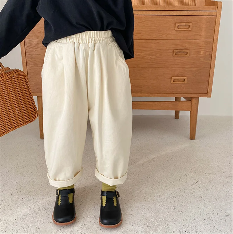 Korean style spring boys and girls solid casual pants unisex fashion loose all-match trousers for kids clothes