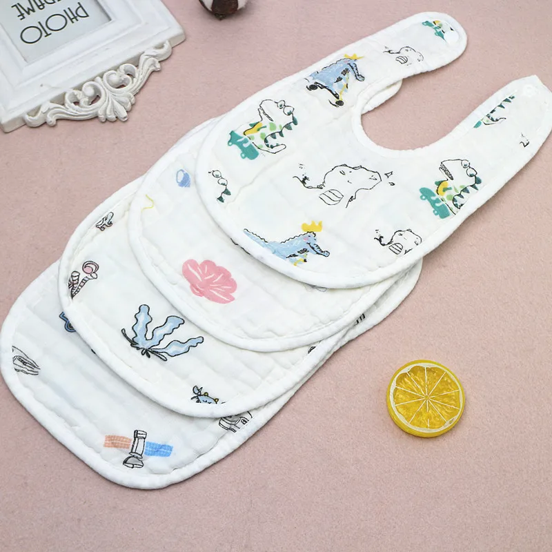 1 Piece Wasoyoli U Type Baby Bib 8 Layers Burp Cloths 20*30CM Printed Colorful 100% Muslin Seersckuer Cotton Infant Face Washing