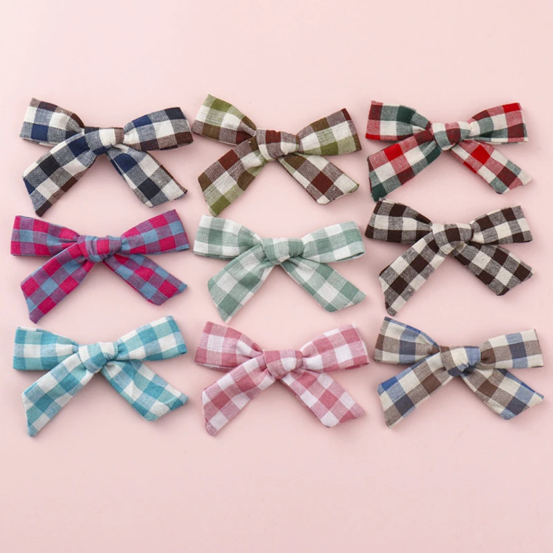 Cotton Plaid Hair Clips For Girls Baby Bow Knot Hair Pin Children Barrette Kids Hair Bows Accessories Infant Hairpin 19 Colors